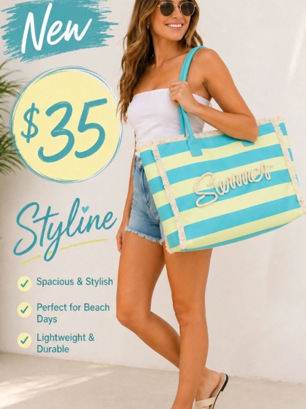 Styline Summer Shoulder/Tote Bag in Aqua and Light Yellow